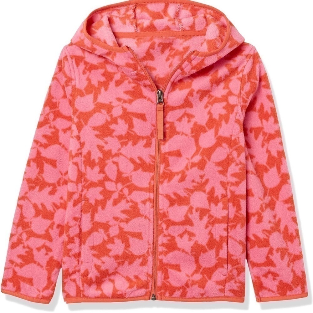 Amazon Essentials pink full zip hooded fleece jacket girls small NEW!!